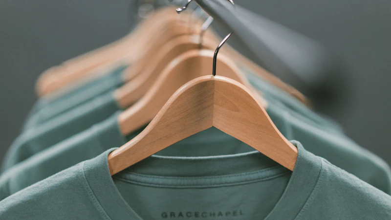 selective focus photography of green crew-neck shirt