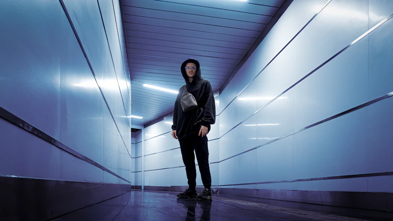 a person standing in a tunnel with a skateboard