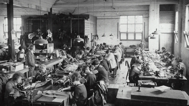 a group of people working in a factory