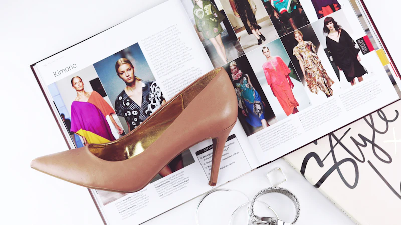 heeled sandal on top of magazine