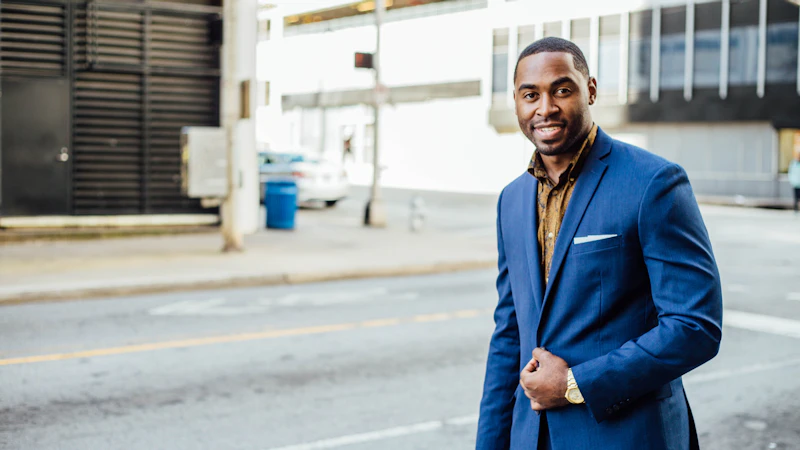 man in blue formal suit