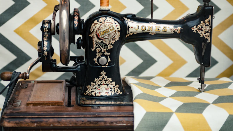 white and yellow chevron cloth on black sewing machine