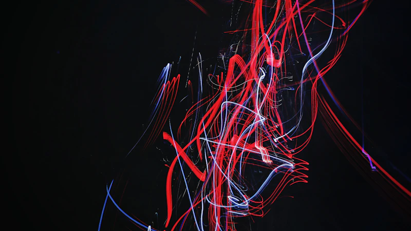 red and blue doodle artwork with black background