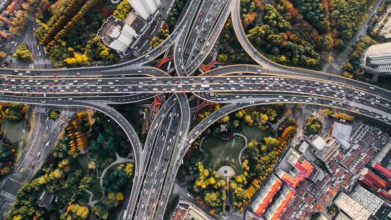 aerial photography of concrete roads