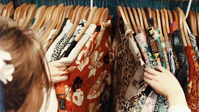 person holding assorted clothes in wooden hanger