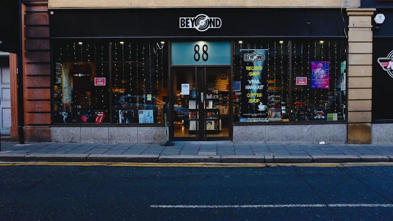 a store front with a number on the front of it