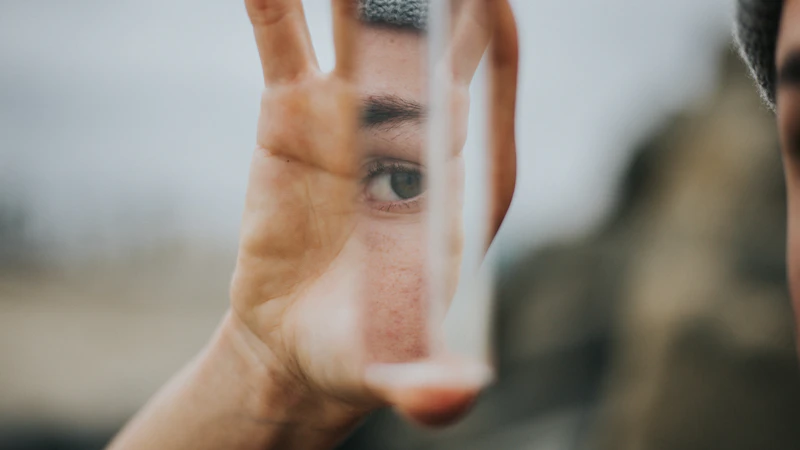 shallow focus of person holding mirror