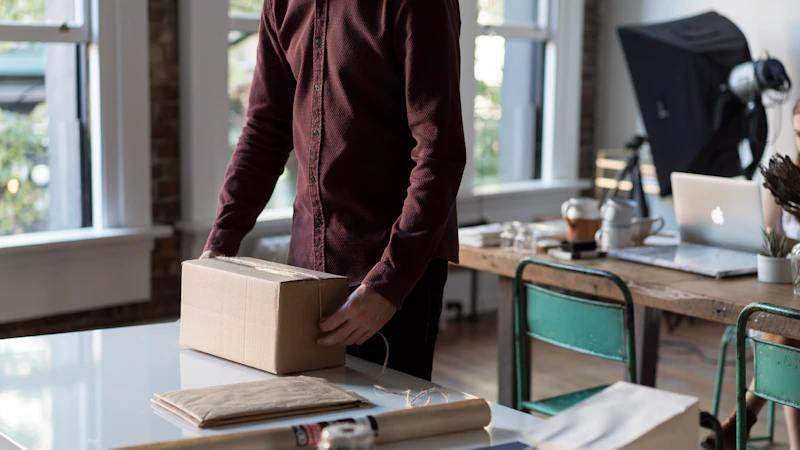 person holding cardboard box on table