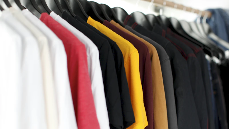 closeup of hanged shirts on rack