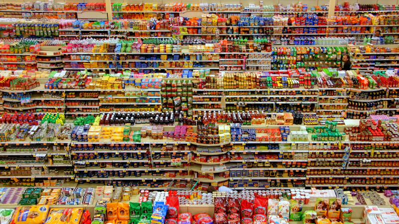 high-angle photography of grocery display gondola