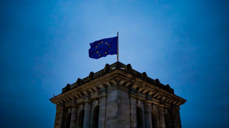 blue and white star flag on top of brown concrete building
