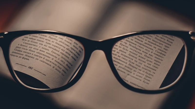 black text reflect on eyeglasses