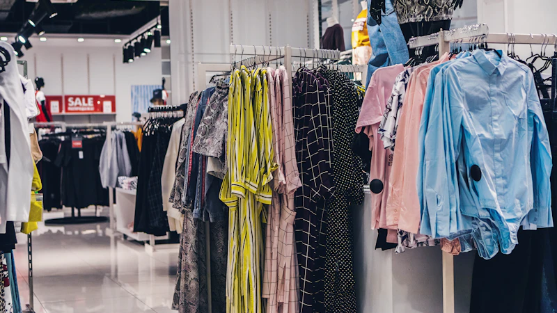 clothes store with turned on lights