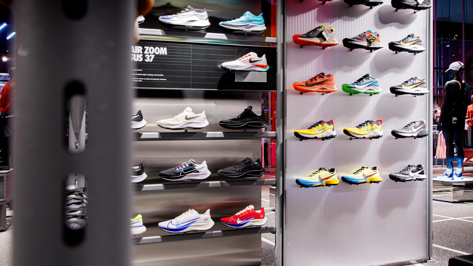 a display of shoes in a shoe store