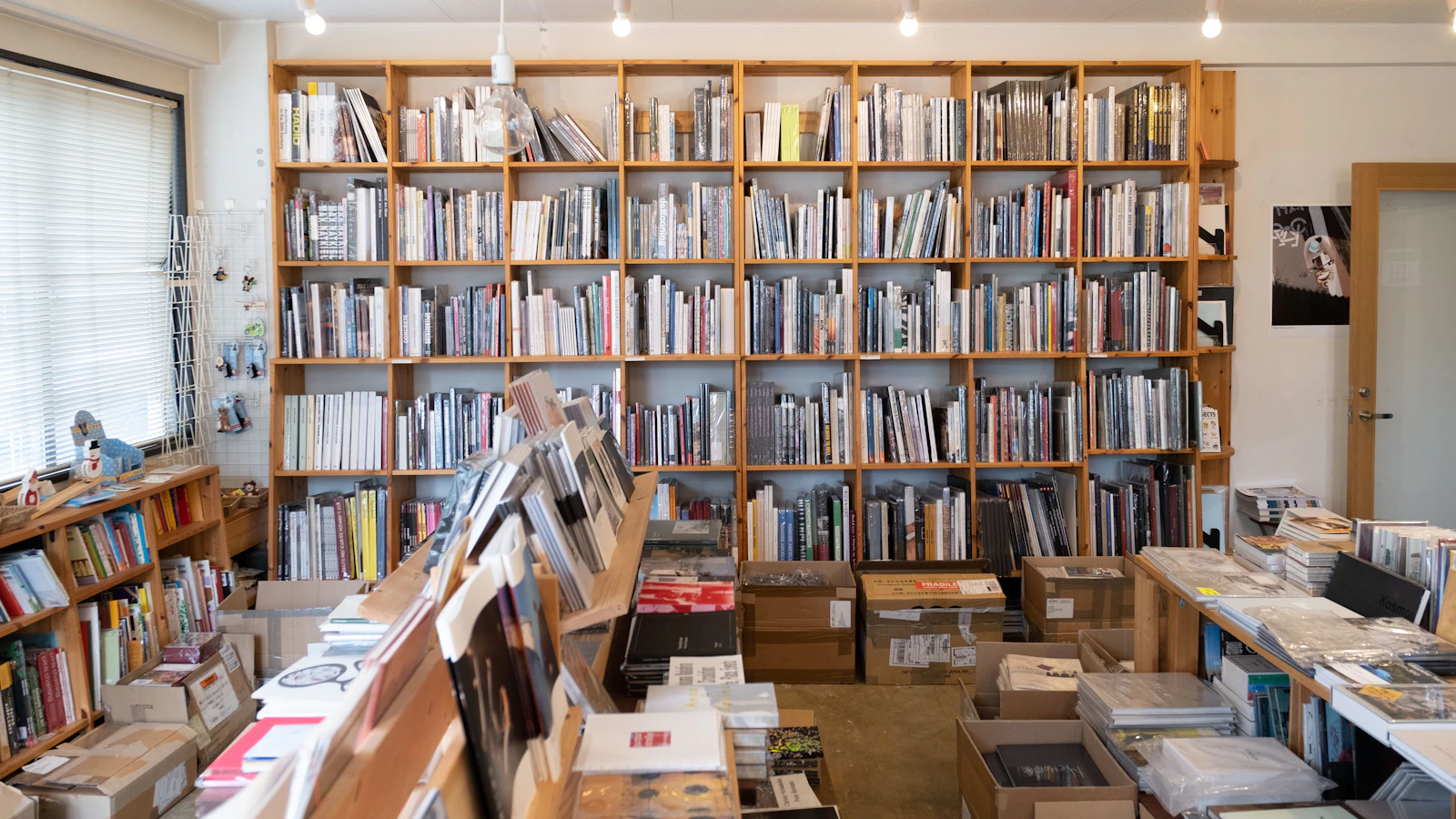 assorted books on brown wooden bookcase in library