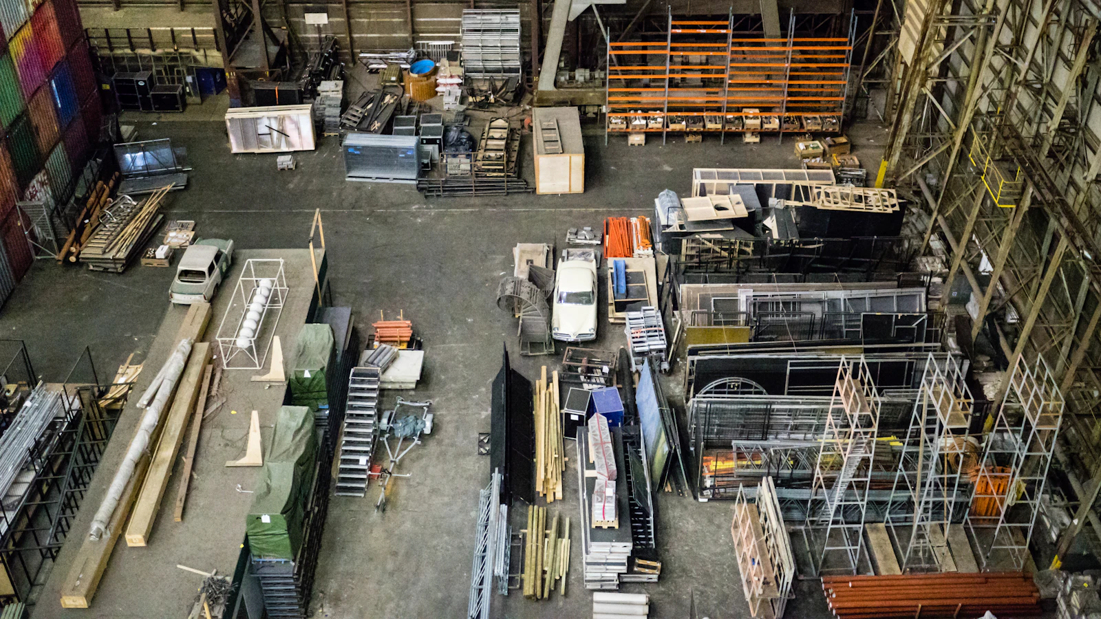 aerial photo of gray metal parts
