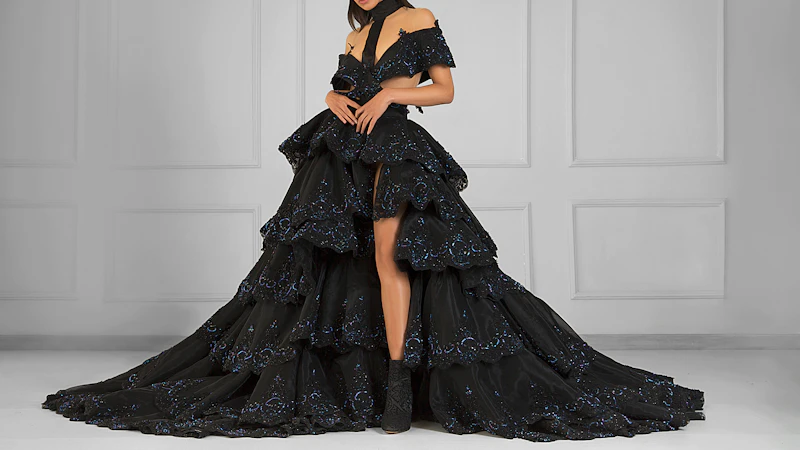 woman in black dress